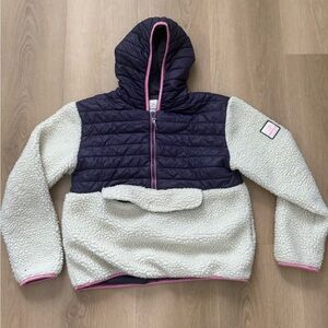 Ivory Ella Hooded Sherpa & Puffer Pullover Jacket -Purple and Cream Size Small